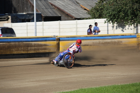DAUGAVPILS, LATVIA -September 24, 2017: Speedway riders on the track. Open individual Latvian championship 2017のeditorial素材