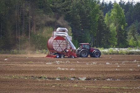 Special machine for peat extraction. Peat harvester. Agriculture industry, peat farmの写真素材
