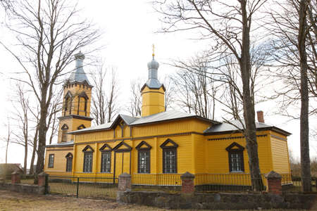 DAUGAVPILS DISTRICT, LATVIA - FEBRUARY 17, 2017. Skrudaliena orthodox church of the assumption of the blessed virgin Maryのeditorial素材