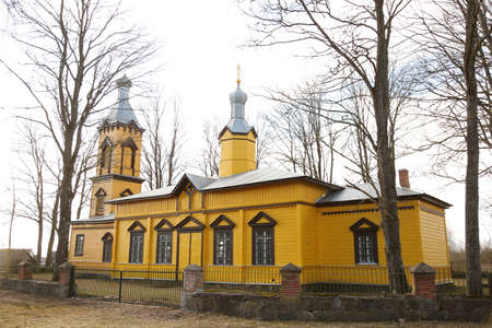 DAUGAVPILS DISTRICT, LATVIA - FEBRUARY 17, 2017. Skrudaliena orthodox church of the assumption of the blessed virgin Maryのeditorial素材