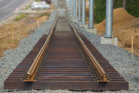 New tramway track construction. Rail installationの写真素材
