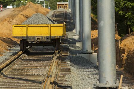 New tramway track construction. Rail installationの写真素材