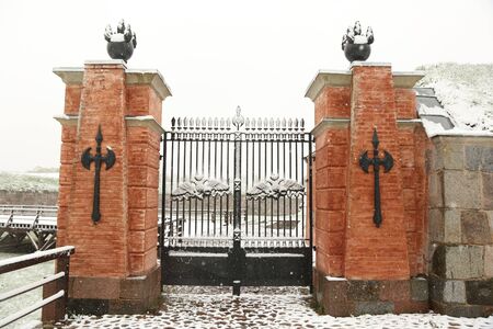 snowy day in May in Daugavpils (Latvia)の写真素材