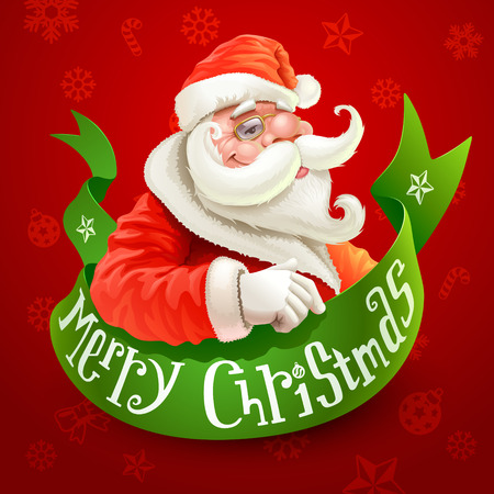 Christmas card with Santa Claus on red backgroundのイラスト素材