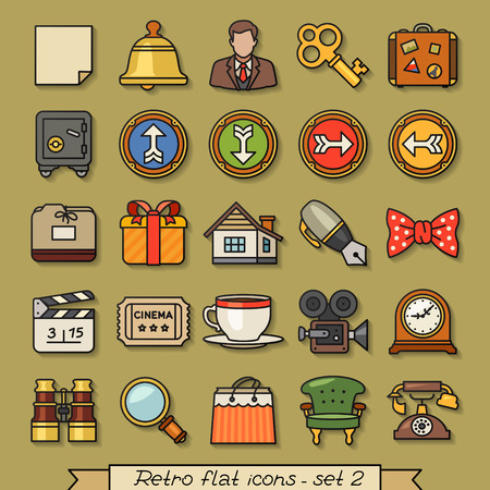 Retro flat line icons - set 2のイラスト素材