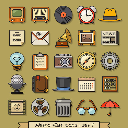 Retro flat line icons - set 1のイラスト素材