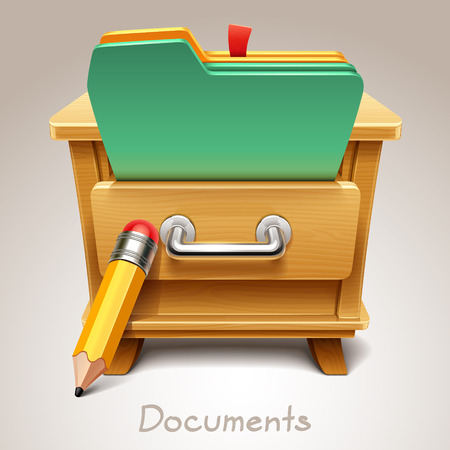 Wooden drawer illustration for documents iconのイラスト素材