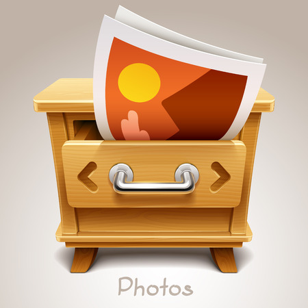 Wooden drawer illustration for photos iconのイラスト素材