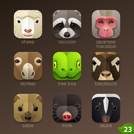 Animal faces for app icons-set 23のイラスト素材