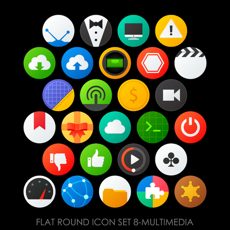 Flat round icon set 8-multimediaのイラスト素材