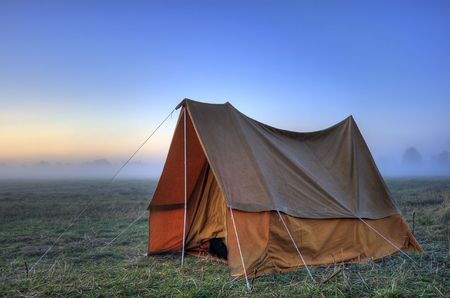 Early morning fog in the tentの写真素材