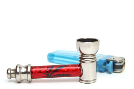 pipe for smoking marijuana and lighterの写真素材