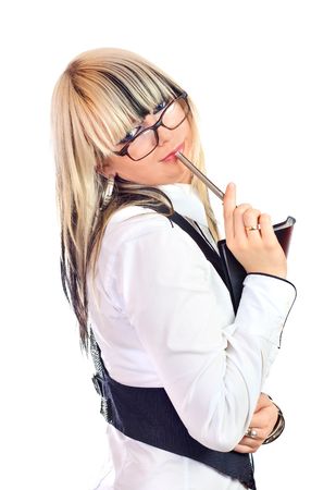 BUSINESS WOMAN HOLDING A FOLDERの写真素材