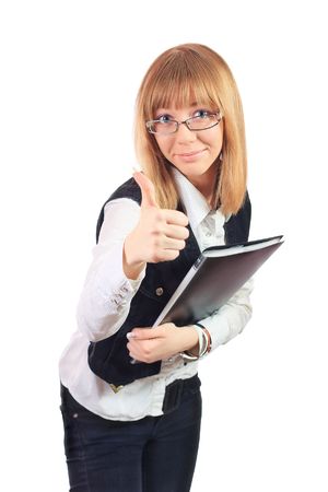 Smiling business Woman isolated on whiteの写真素材