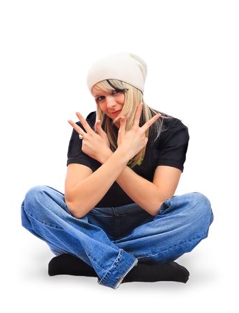 Young girl dressed in a hip-hop. Studio shot.の写真素材