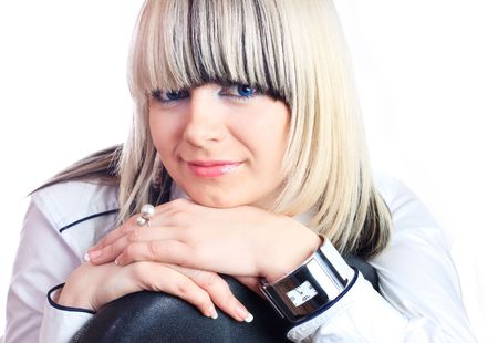 Studio portrait of a blond girlの写真素材
