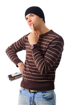 portrait of a thinking guy in the studioの写真素材