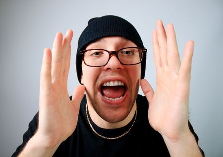 Man in glasses - screamingの写真素材