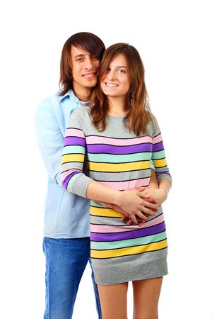 Portrait of a young couple in studio.の写真素材