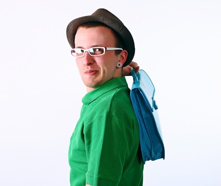 Young student on a white backgroundの写真素材