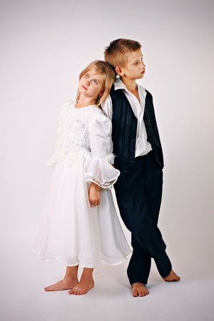 little bride and groom, studio shotの写真素材