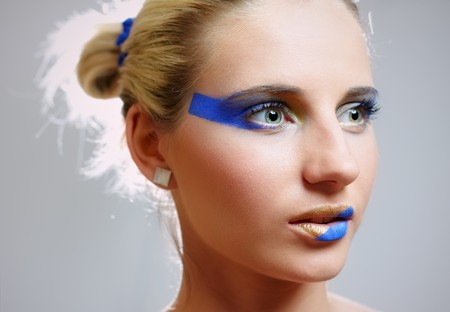 Model with art make up on white backgroundの写真素材