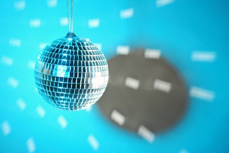 Disco ball on blue backgroundの写真素材