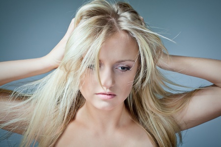 Portrait of hysterical pretty womanの写真素材