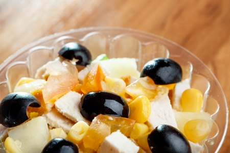 Vegetable salad on wood tableの写真素材