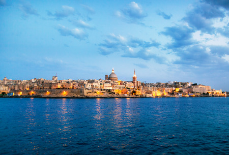 Malta,City of Valetta at nightの写真素材
