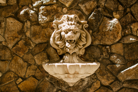 Lion head water fountain, Maltaの写真素材