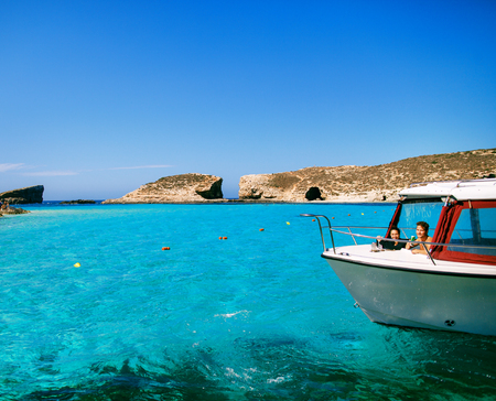Boats at blue lagoon - Comino, Maltaの写真素材