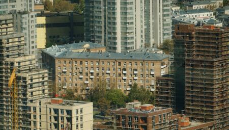Moscow cityscape, a mixture of buildings with buildings under construction. Old and new Moscow.の写真素材