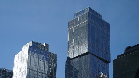 View of Moscow-City skyscrapers with futuristic design. Wonderful modern building against evening...