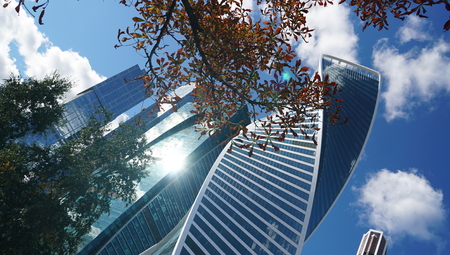 MOSCOW - SEPTEMBER 17, 2018: Moscow International Business Center. Oblique view of Moscow-City...