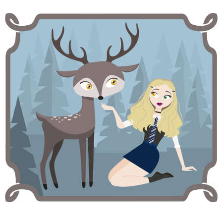 A girl with a deerのイラスト素材