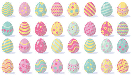 Easter eggs set, happy easter, thirty two pieces eggsのイラスト素材