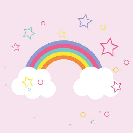 Magic rainbow and clouds flat design vector imageのイラスト素材
