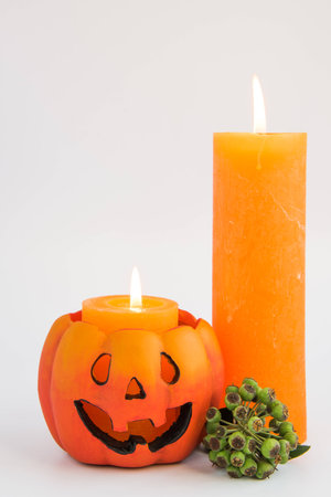Halloween Greetings Card with candle and pumpkinの写真素材