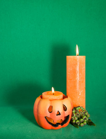Halloween Greetings Card with candle and pumpkinの写真素材