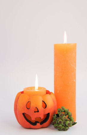 Halloween Greetings Card with candle and pumpkinの写真素材