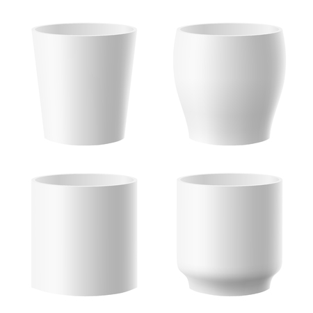 Vector set of realistic isolated white flower pot on white background.のイラスト素材