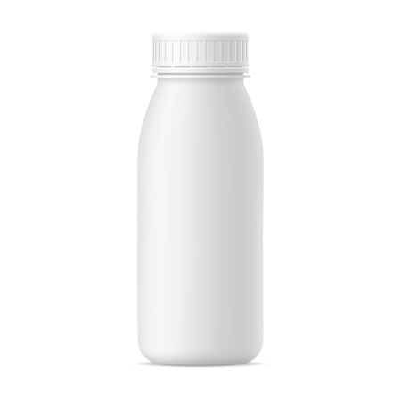 Vector realistic bottle of yogurt. Milk plastic bottle on white backgroundのイラスト素材