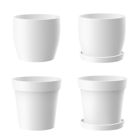 Vector set of realistic isolated white flower pot on white background.のイラスト素材