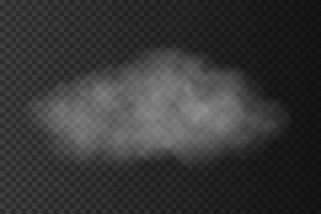 Realistic vector transparent cloud on dark background. Transparent gray steam, fog or smokeのイラスト素材