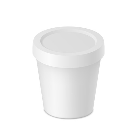 Vector realistic white cream container with cap isolated. Yogurt package on white background. Mock up isometricのイラスト素材