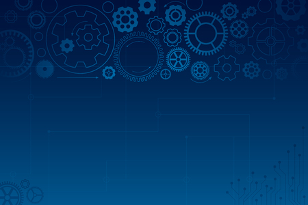 Vector abstract technology background. Dark blue background with blue gear wheels. Various cogwheelsのイラスト素材