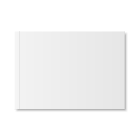 Vector mock up of book or magazine white blank cover isolated. Closed horizontal magazine, brochure, booklet, copybook or notebook template on white background. 3d illustration.のイラスト素材