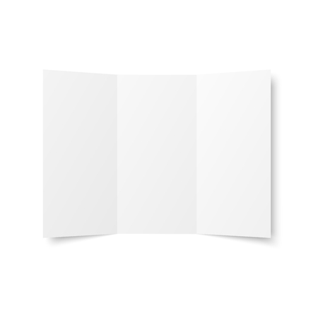 Vector blank white trifold leaflet opened on white background. Zigzag folded paper sheet in A4.のイラスト素材