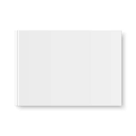 Vector mock up of book white blank cover isolated. Closed horizontal book, magazine or notebook mockup on white background.のイラスト素材